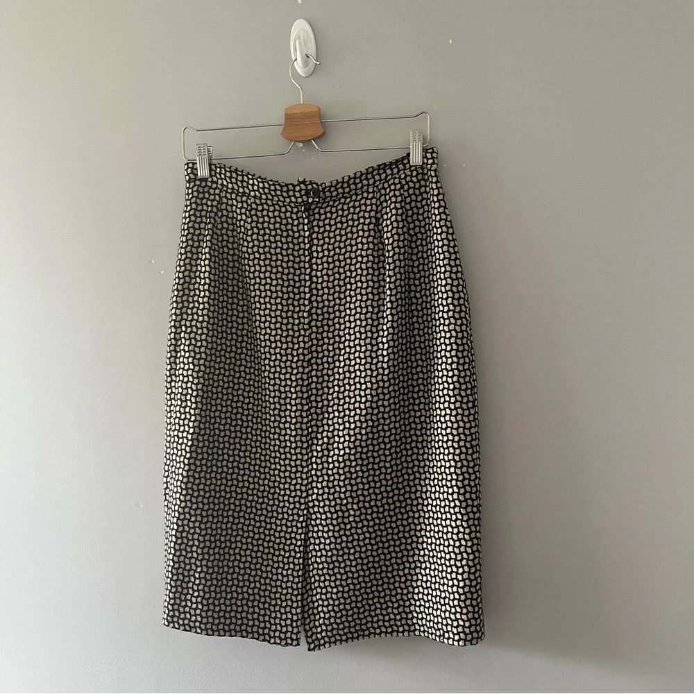 Christian Dior 1990s Black and Cream Woven Check Skirt Suit Set Size 12